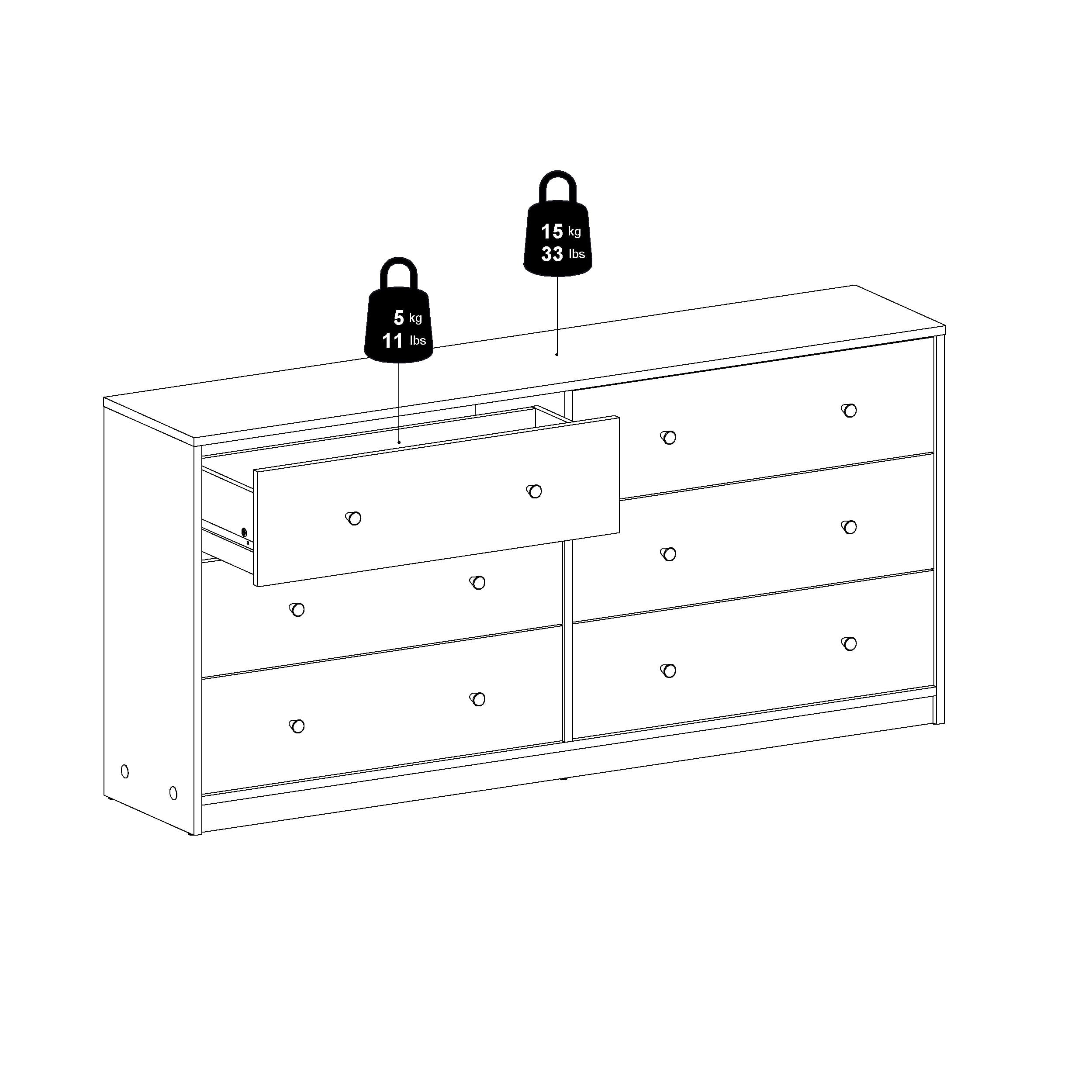 Studio 6 Drawer Double Dresser, White