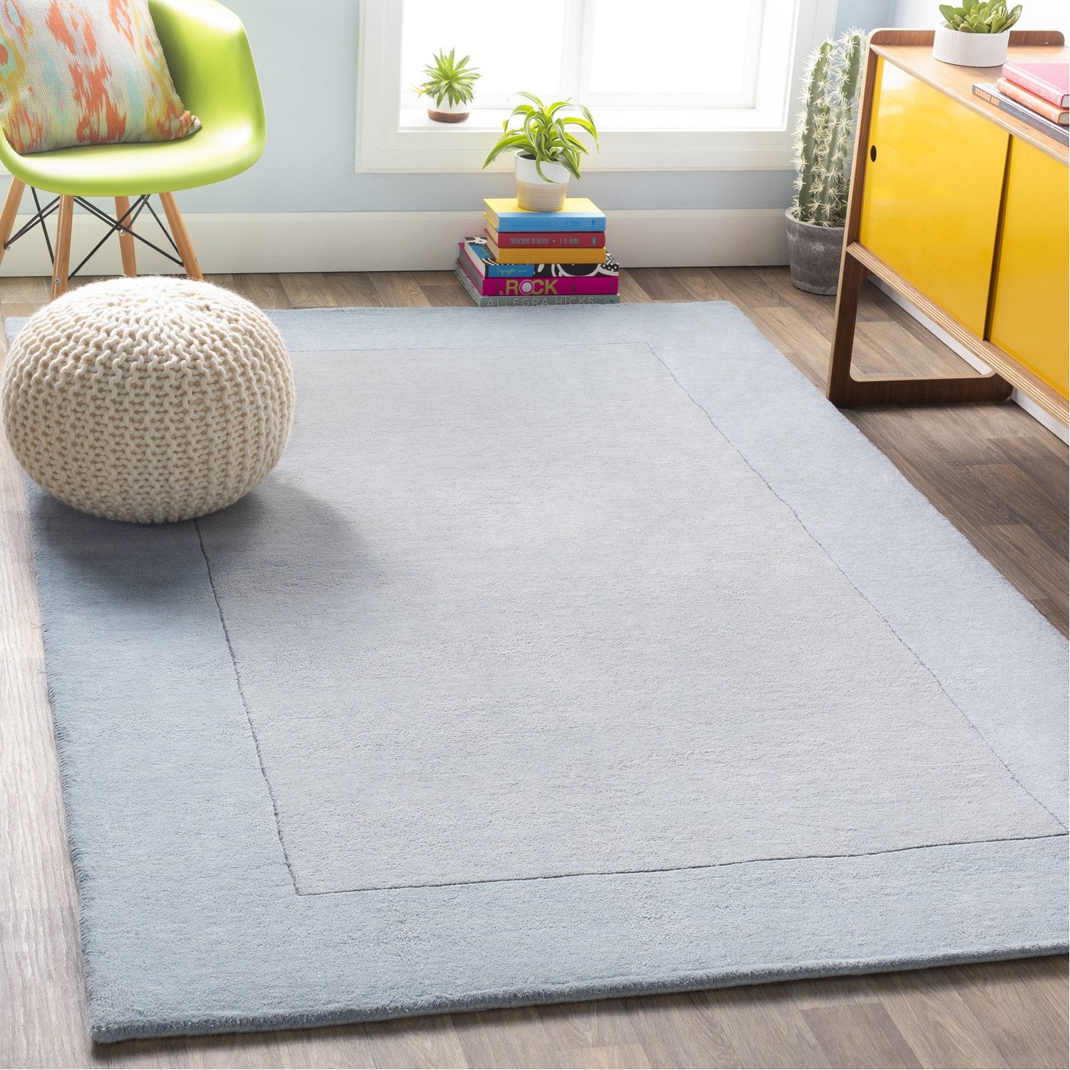 Mystique Collection Wool Area Rug in Slate Blue and Silvered Grey