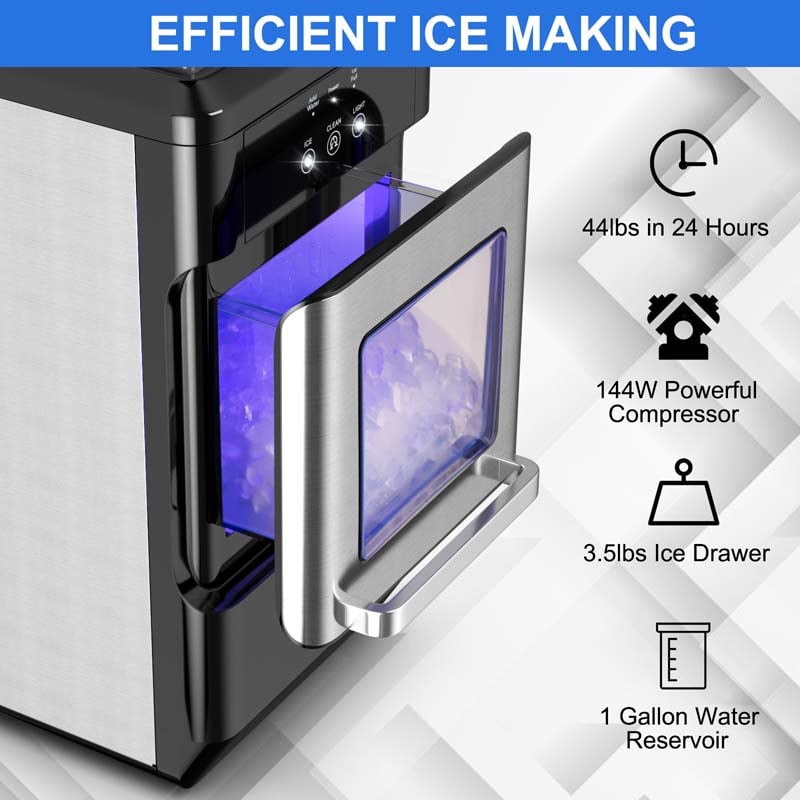 44LBS/24H Portable Nugget Ice Maker Countertop Self-Cleaning Ice Making Machine with Ice Shovel