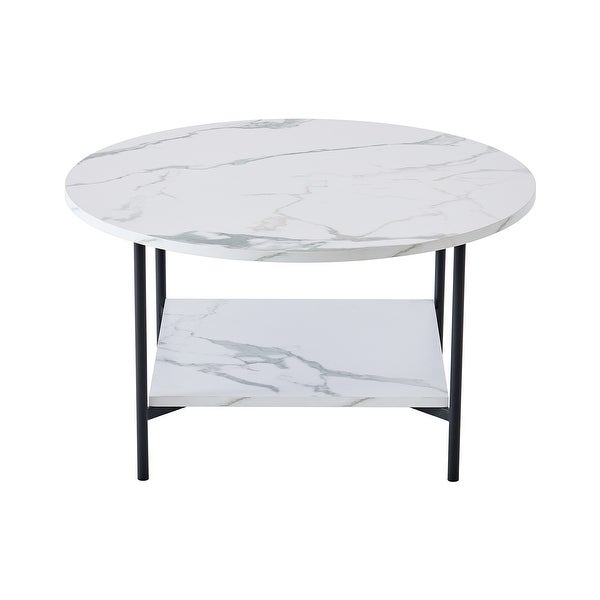 Modern Round Coffee Table with Storage Metal Frame with Marble Color Top-31.5