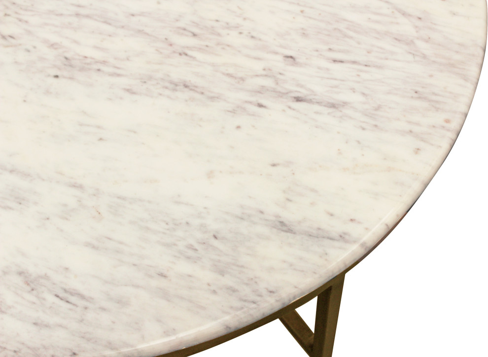 Orlando Carlton Ivory Marble Top Round Coffee Table on Brass Color Iron Base   Contemporary   Coffee Tables   by Moti  Houzz