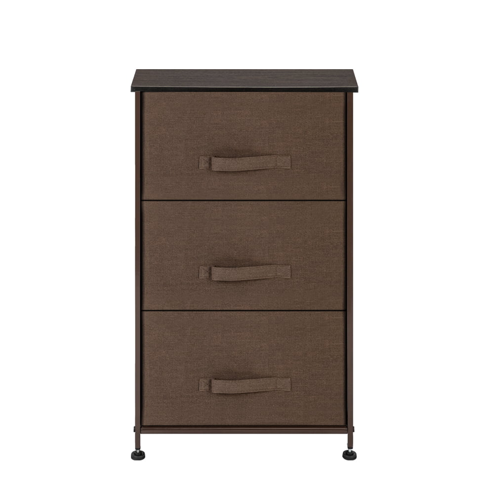 3-Tier Dresser Drawer, Storage Unit with 3 Easy Pull Fabric Drawers and Metal Frame, Wooden Tabletop, for Closets, Nursery, Dorm Room, Hallway, Brown