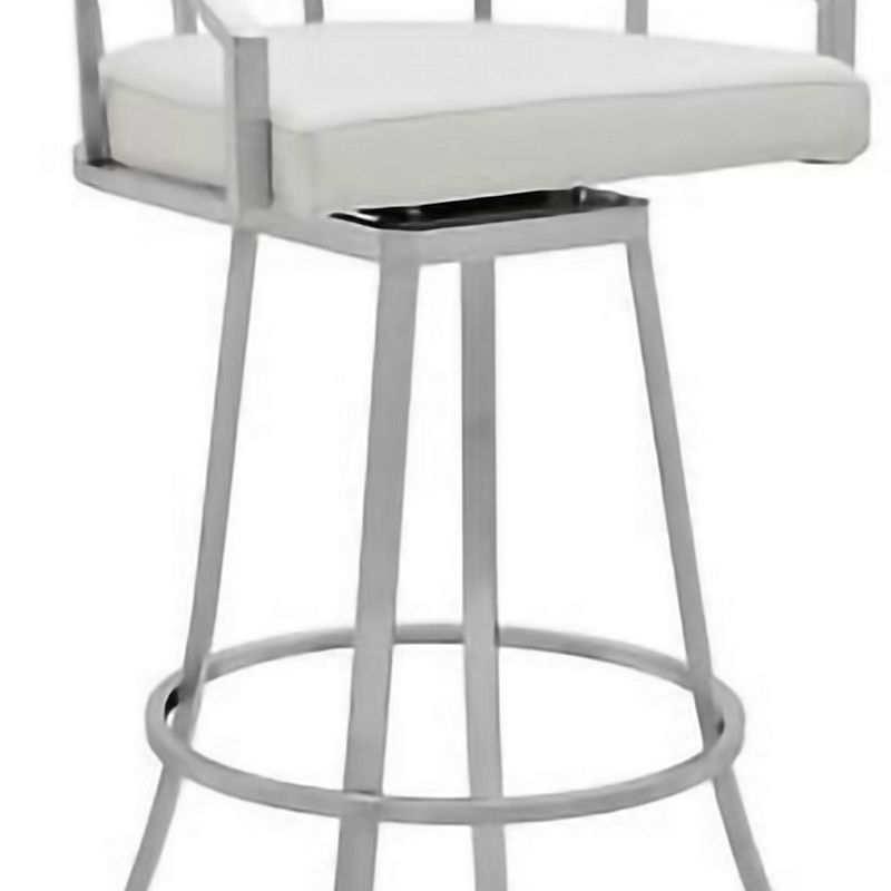 30 Inch Leatherette Back Barstool with Metal Frame， White