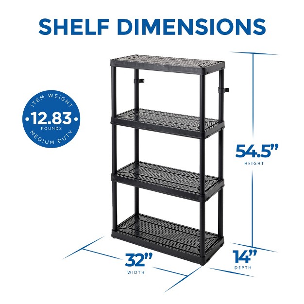 Gracious Living 4 Shelf Fixed Height Ventilated Medium Duty Shelving Unit Black