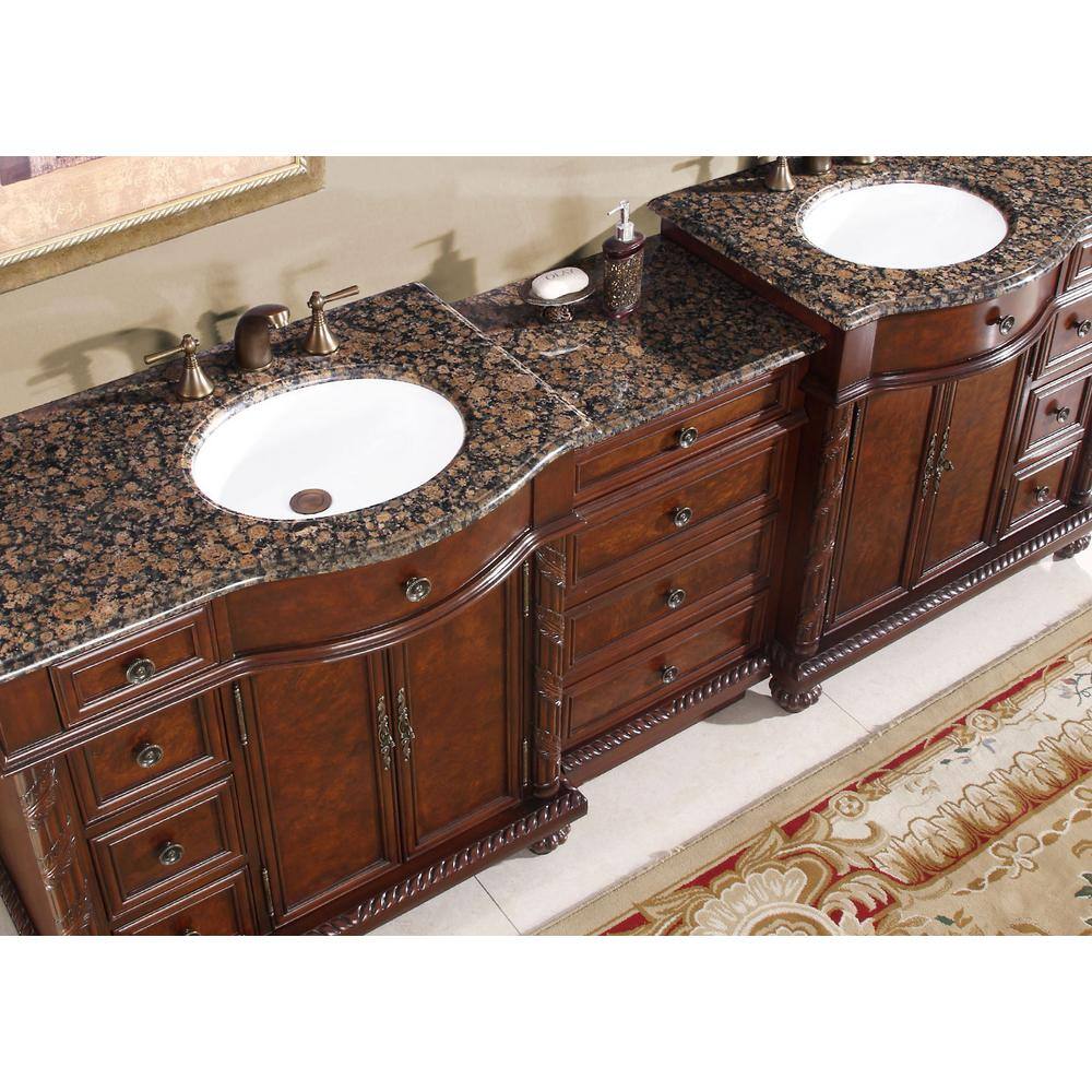 Silkroad Exclusive 90.25 in. W x 22 in. D Vanity in English Chestnut with Granite Vanity Top in Baltic Brown with White Basin HYP0213BBUWC90