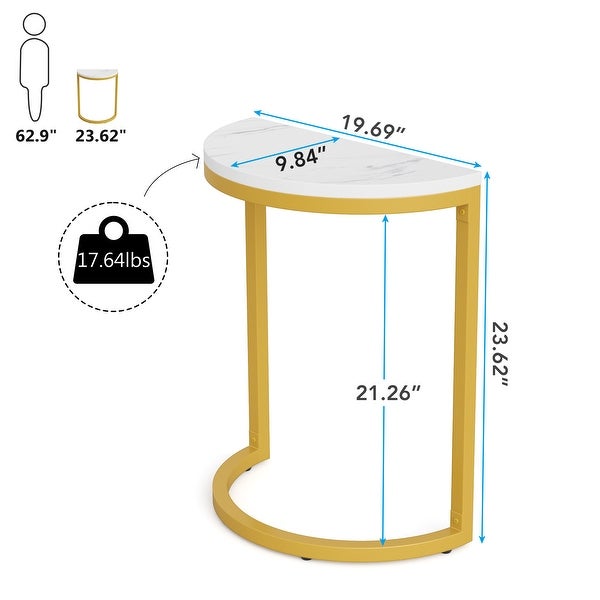 End Table Half Round， Narrow Wood Side Table with Metal Frame