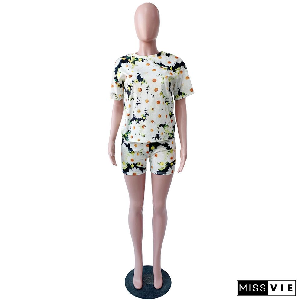 Summer Floral Print T-Shirts Shorts Set Two Pieces