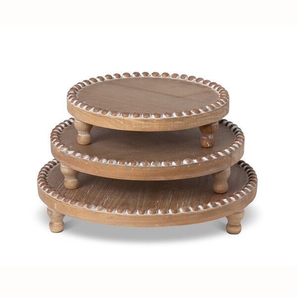 Wood Beaded Round Serving Trays， Set of 3