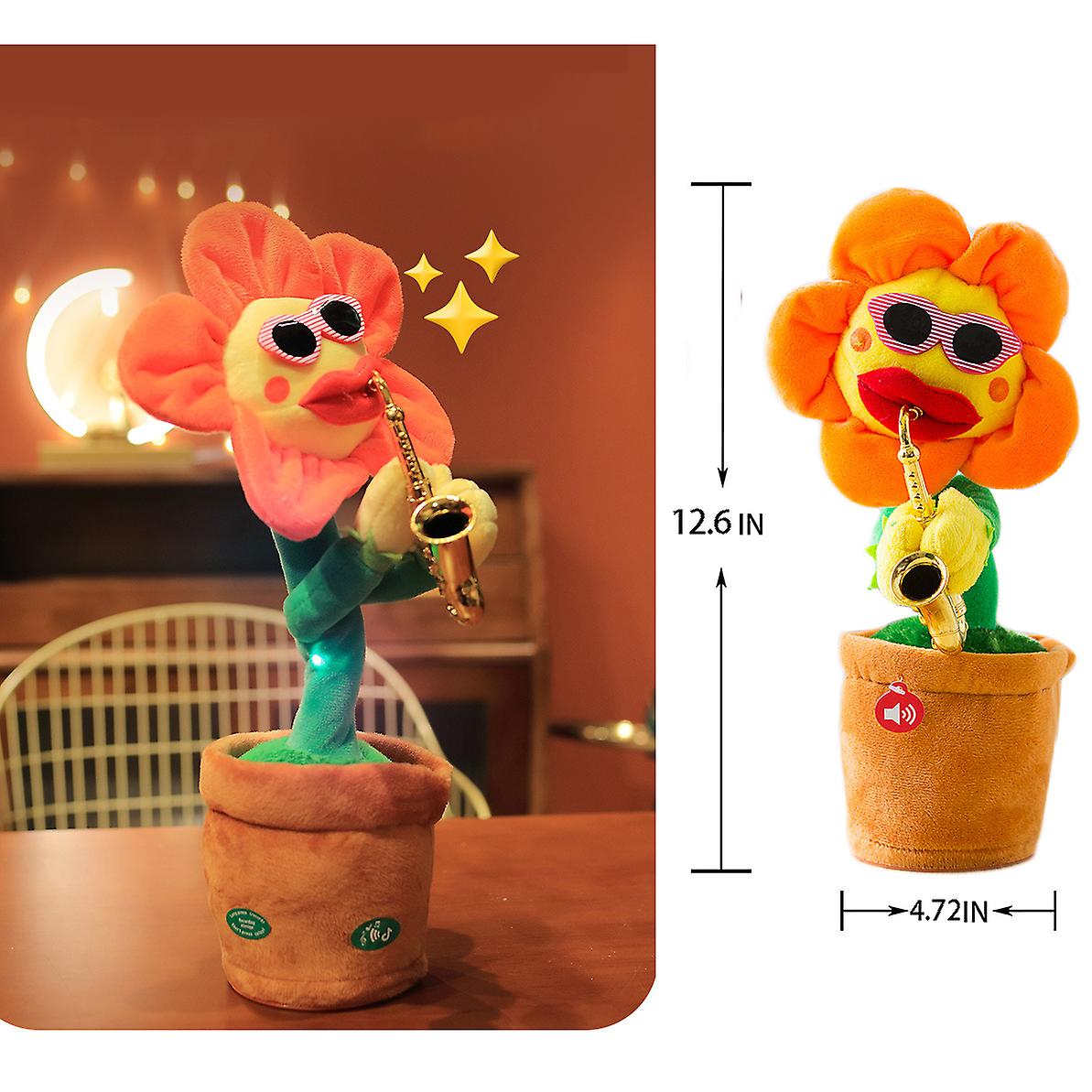 Dancing Sunflower Toy That Repeats What You Say! With Glowing Singing Recording Funny Creative Plush Toy Saxophone Kids Toy Orange