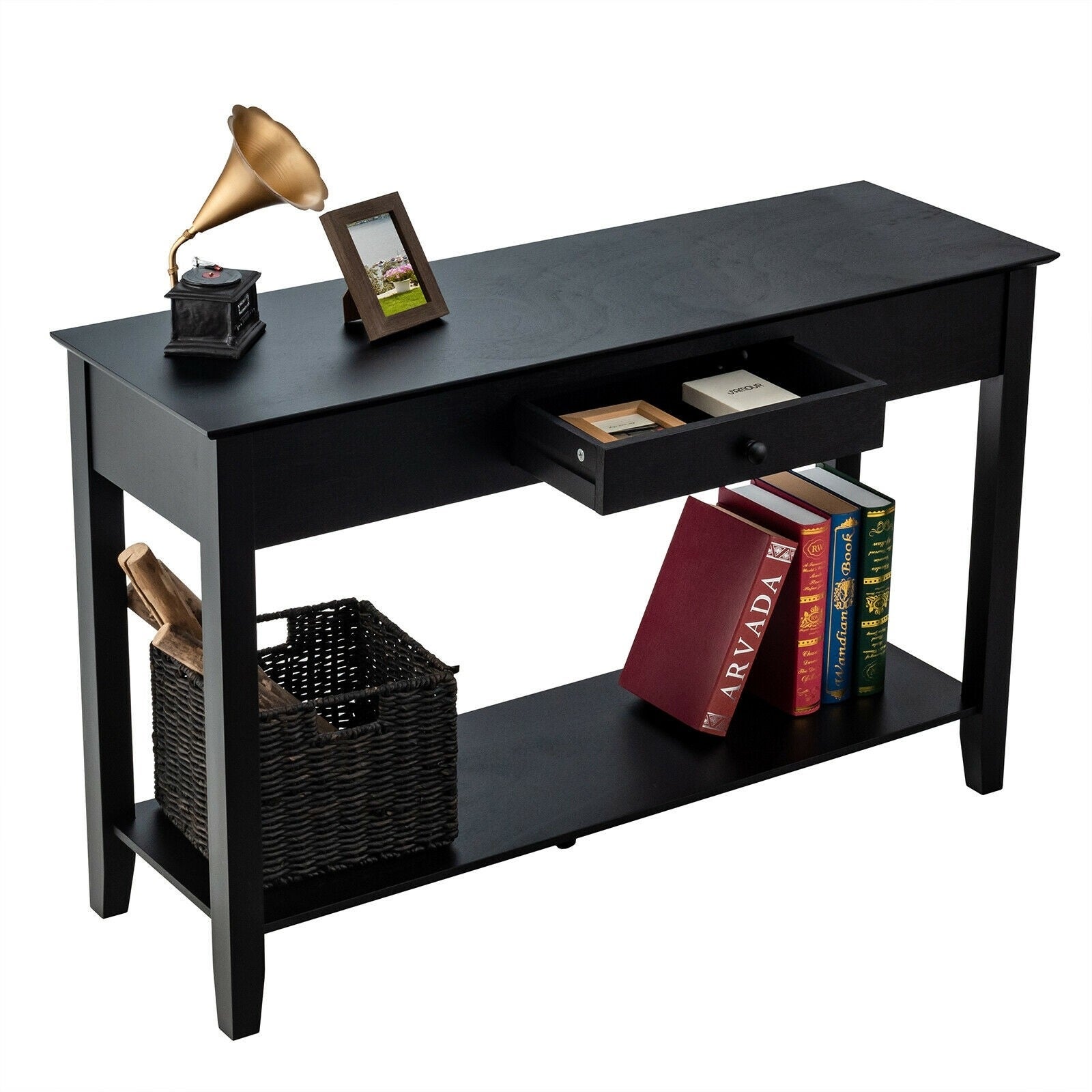 Console Sofa Side Accent Table with Drawer Shelf-Black - 48