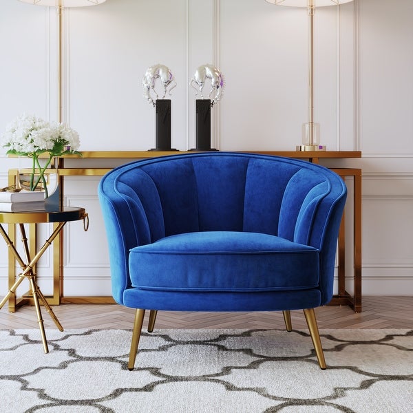 Modern Velvet Accent Barrel Chair With Metal Legs