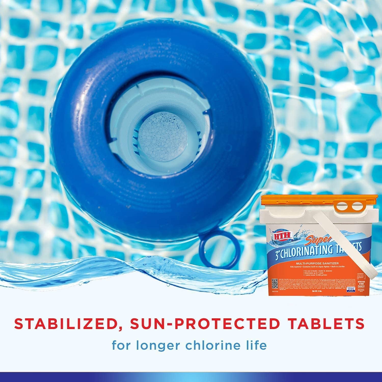 HTH Pool Chlorine Super Chlorinating Tablets Swimming Pools Sanitizes and Protects Pool Water 5lbs