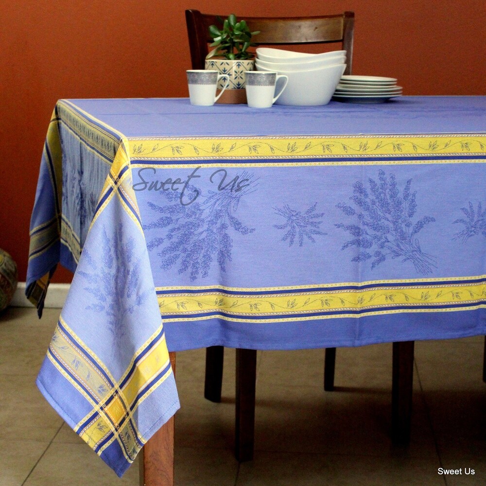 Wipeable Spill Resistant French Jacquard Lavender Tablecloth Rectangle