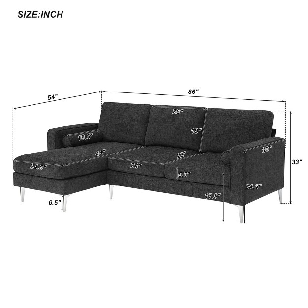 Convertible Sectional Sofa Modern Upholstered Chenille L shaped Sofa Couch With 2 Pillows modernluxe