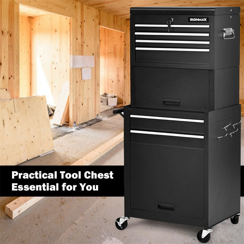 6-Drawer Rolling Tool Chest 3-in-1 Tool Storage Cabinet with Auto Locking System & Lockable Wheels