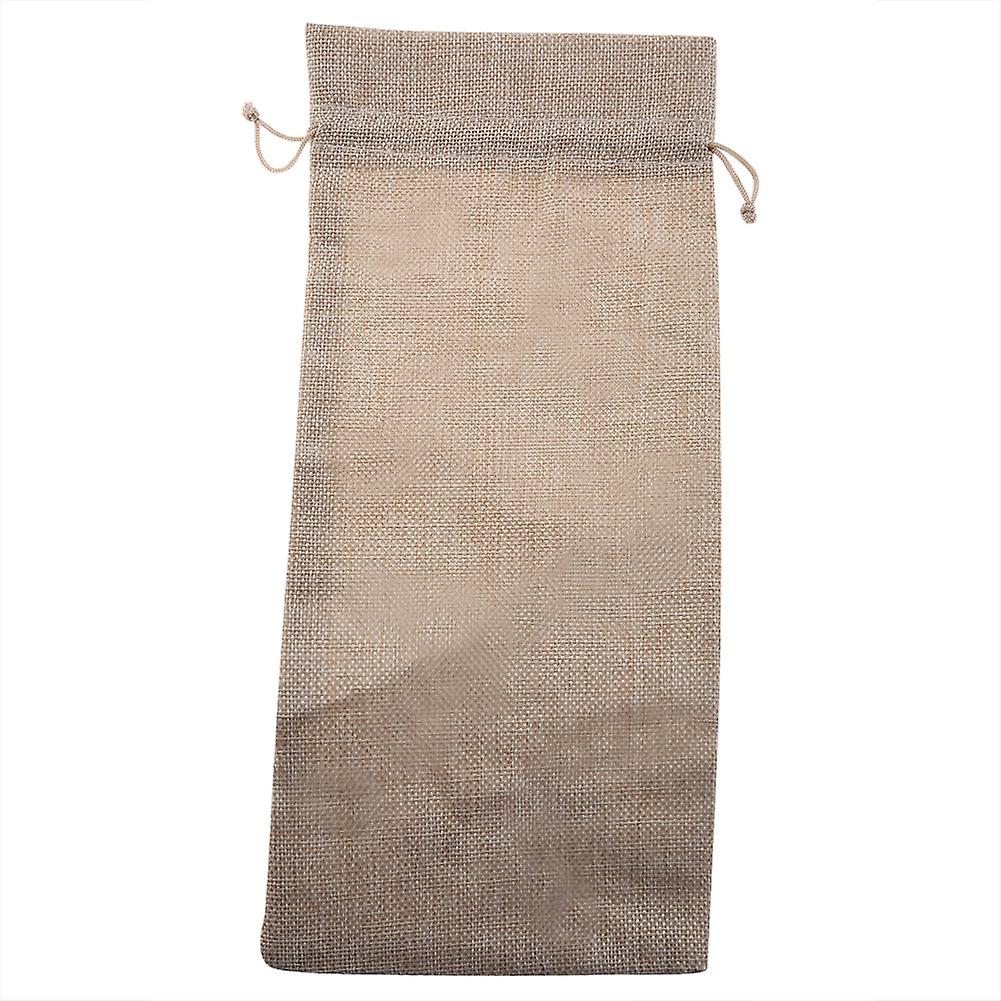 12pcs Simple Linen Fabric Wine Bag With Drawstring Champagne Decorative Cover (beige)