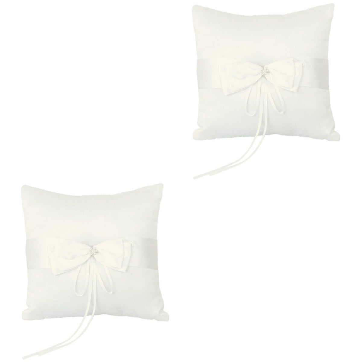 NICEXMAS 2pcs 10*10cm Wedding Ceremony Ring Bearer Pillow Cushion with Satin Double Bowknot Flower Faux Pearl (Ivory)