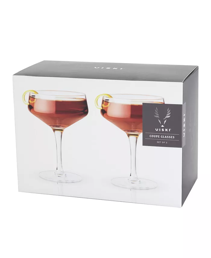 Viski Raye Angled Crystal Coupe Glasses Set of 2 7 Oz