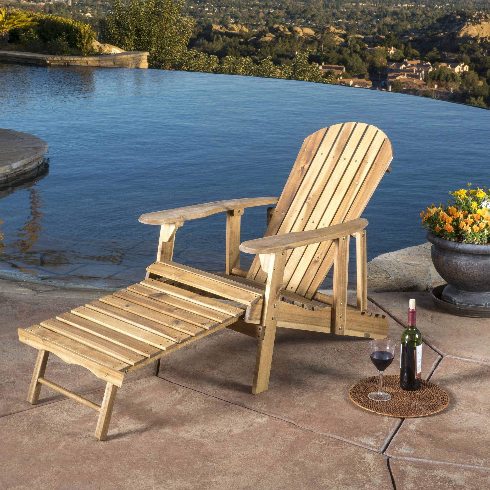 Katherine Outdoor Reclining Wood Adirondack Chair with Footrest (Set of 2)