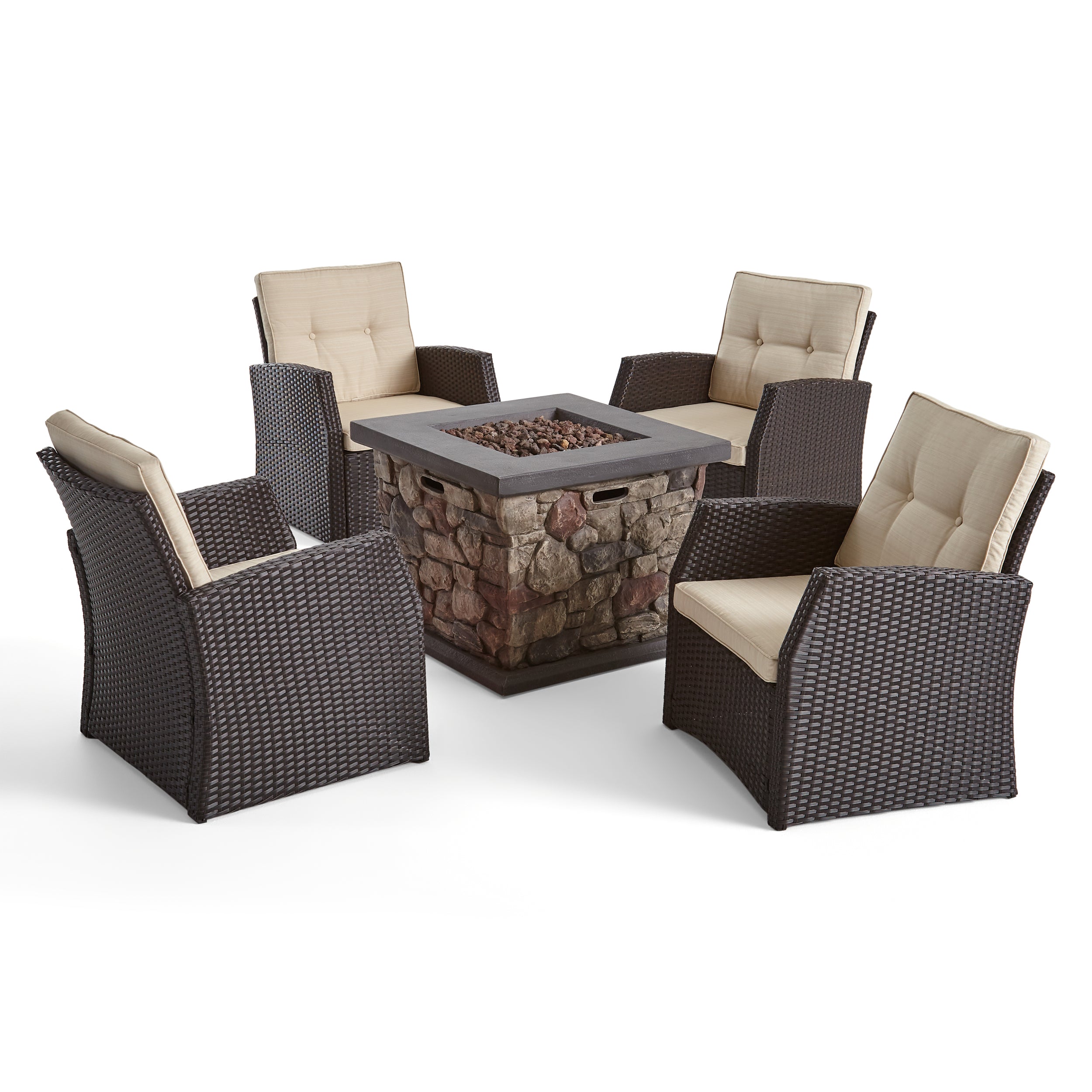 Audrielle Outdoor 4 Seater Wicker Chat Set with Fire Pit