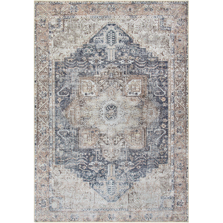 Mya Machine Washable Oriental Brick Red/Light Gray Area Rug