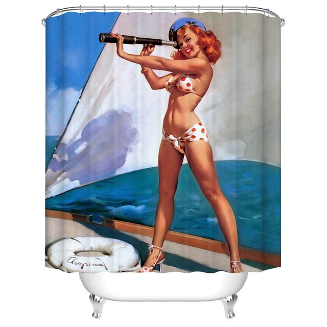 Cartoon girl printed 3d bath curtains waterproof polyester fabric washable bathroom shower curtain screen with hooks accessories