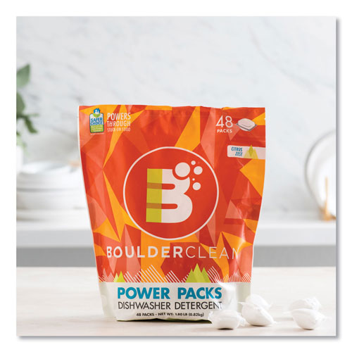 Boulder Clean Dishwasher Detergent Power Packs | Citrus Zest， 48 Tab Pouch， 6