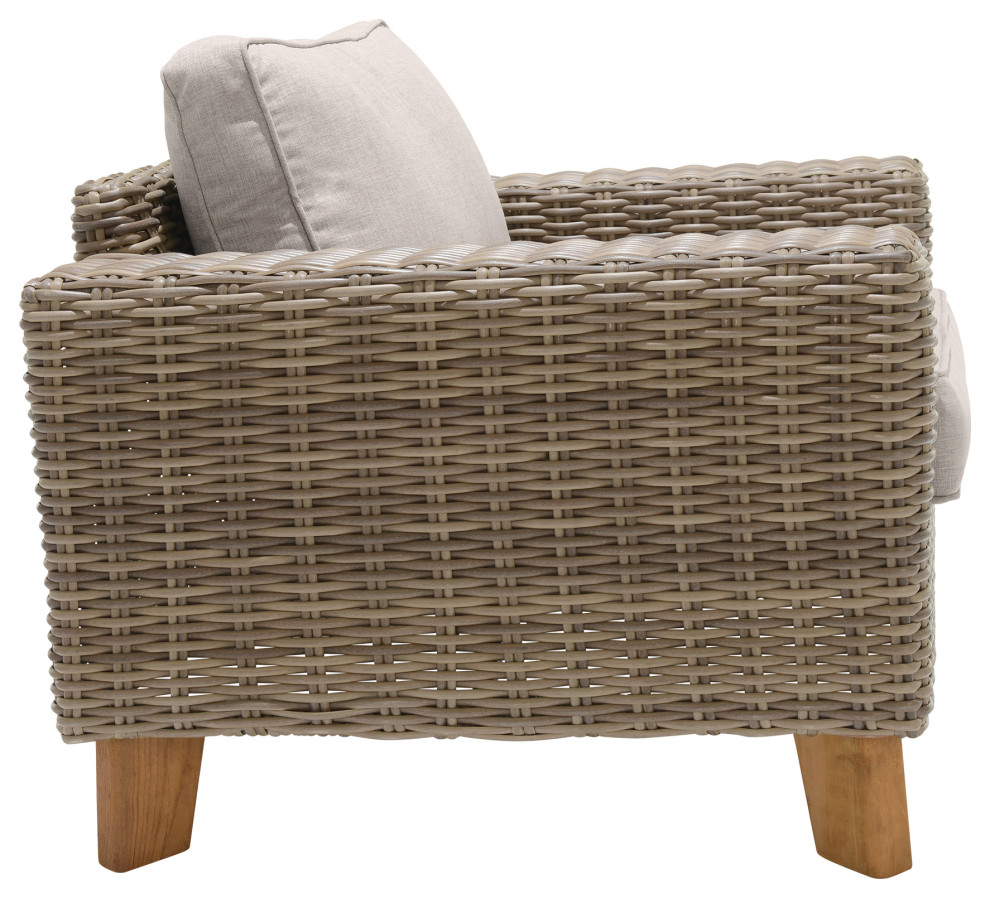 Bahamas Outdoor Wicker and Teak Wood Lounge Chair With Beige Olefin   Industrial   Coffee Table Sets   by HedgeApple  Houzz