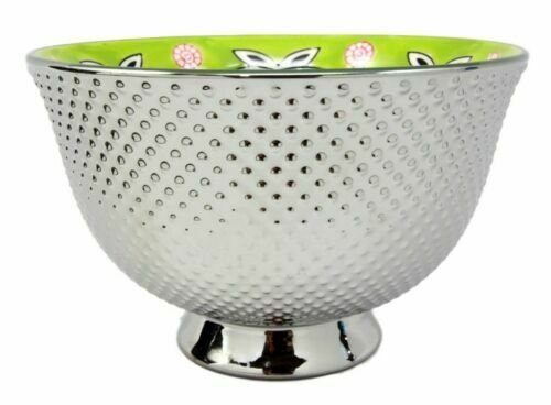 1 Set of 4 Luxury Silver Plated Ceramic Personal Dining Bowls 6D Green Clovers EBR02