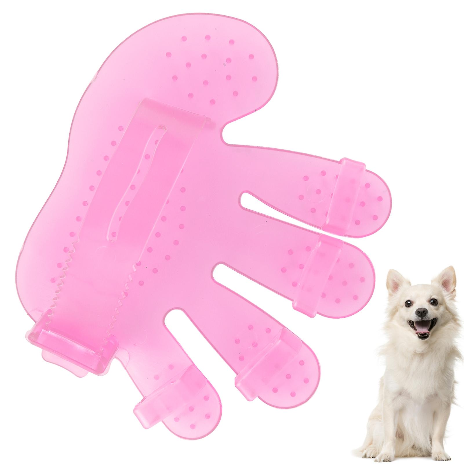 Pet Grooming Gloves Transparent Rubber Fivefinger Grooming Gloves For Bathing Dogs(pink )