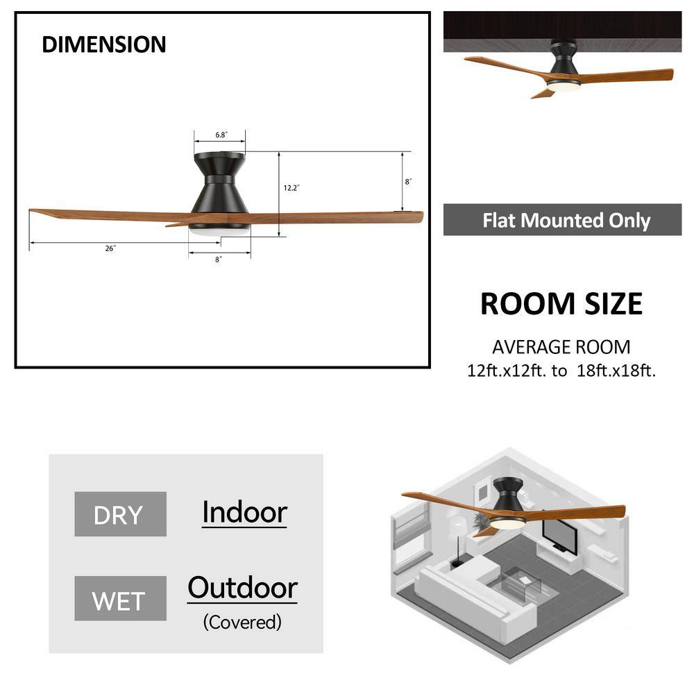 CARRO Antrim 52 in. Integrated LED IndoorOutdoor Black Smart Ceiling Fan with Light and Remote Works with AlexaGoogle Home HS523A2-L12-BM2-1-FM