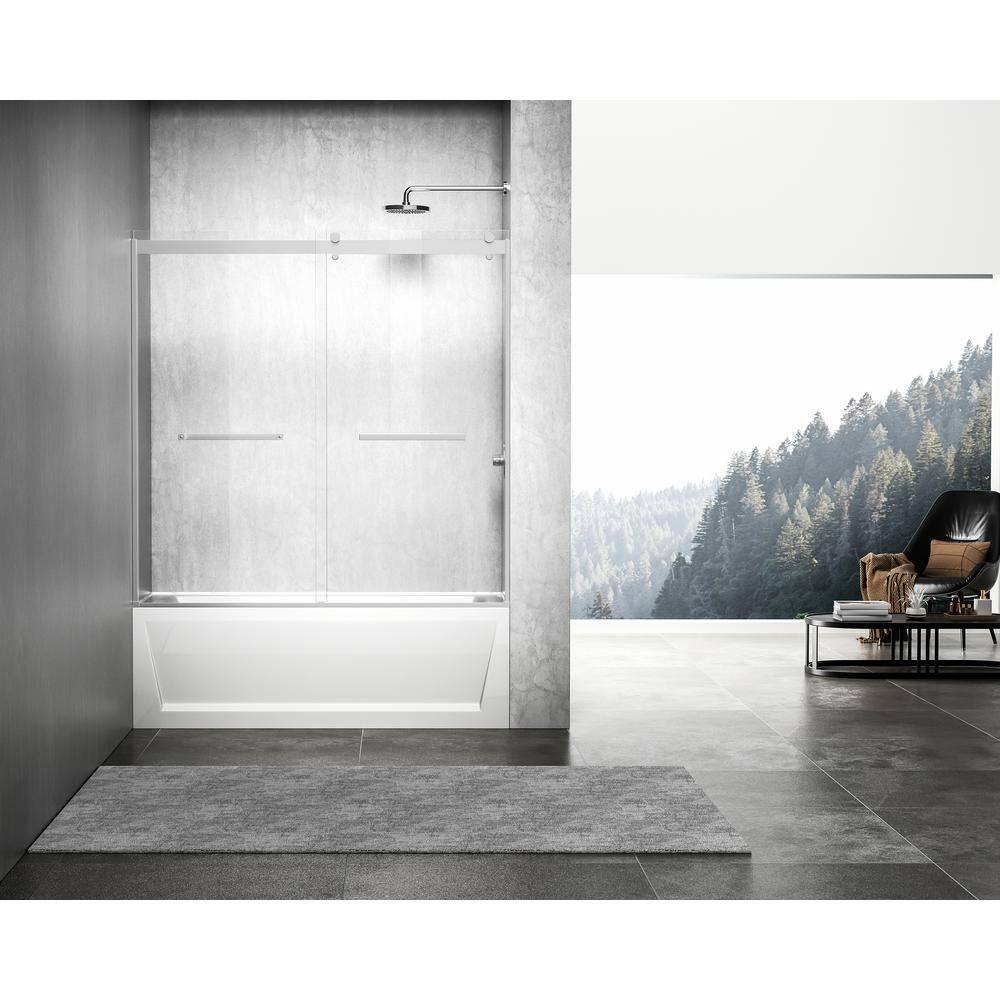 Simply Living 60 in. W x 60 in. H Frameless Sliding Tub Door in Polished Chrome with Clear Glass TBDR2223030CH