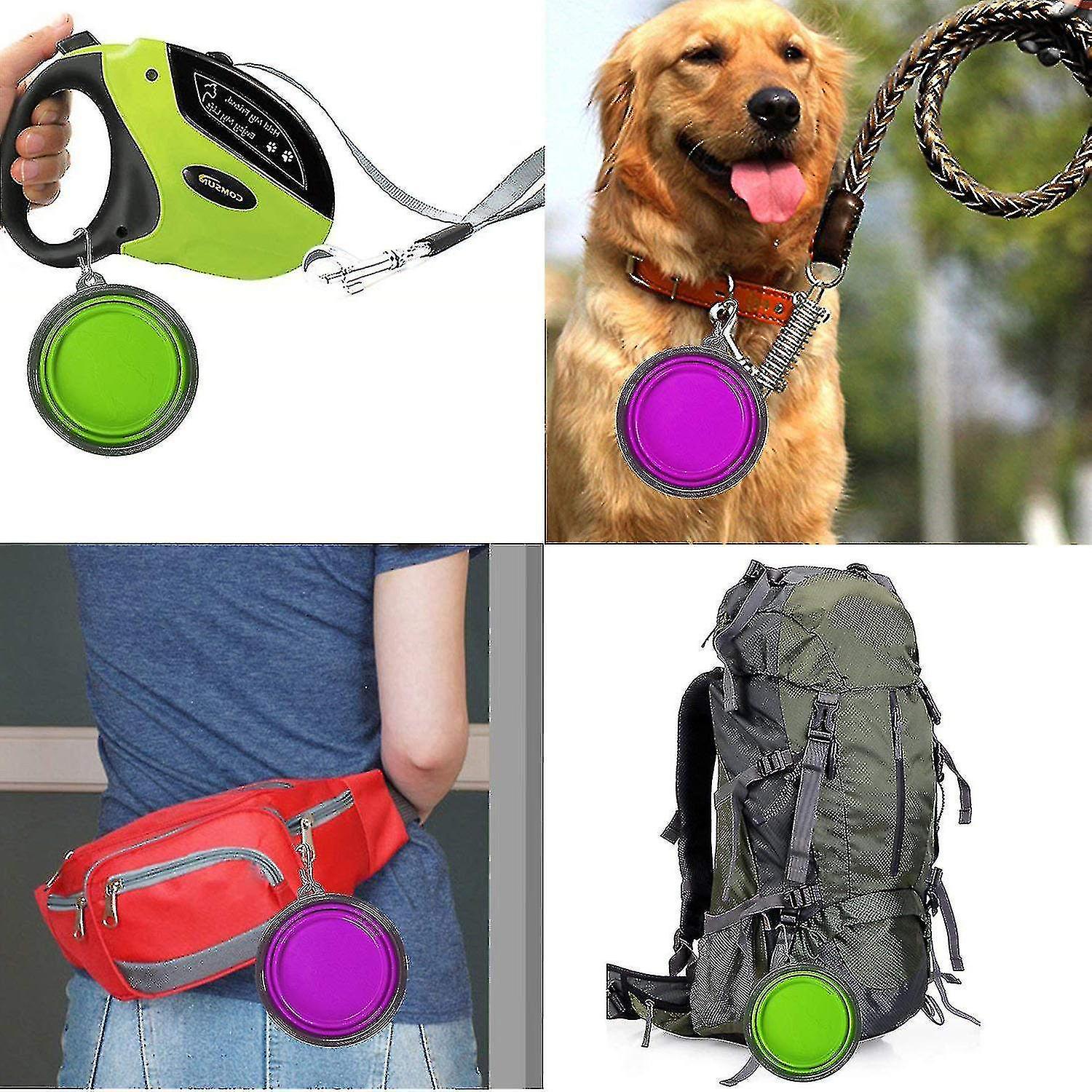 2 Piece Collapsible Dog Bowl With 2 Carabiners， Foldable Portable