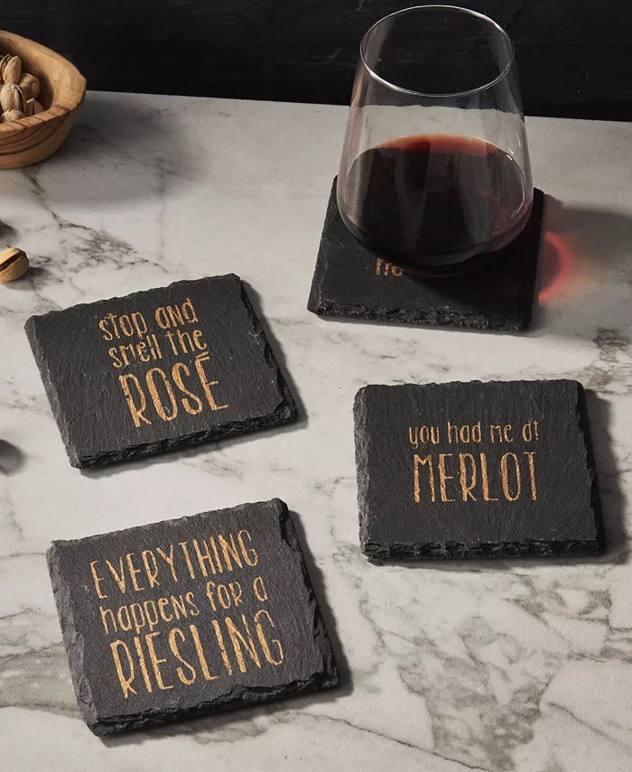 American Atelier 4 X 4 Sip Sip Hooray Slate Coasters Square Set 4 Piece