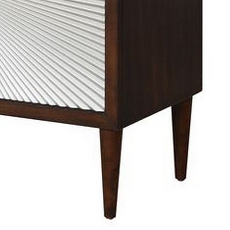 Accent Table with Sunburst Design 2 Drawer Front， Brown and White