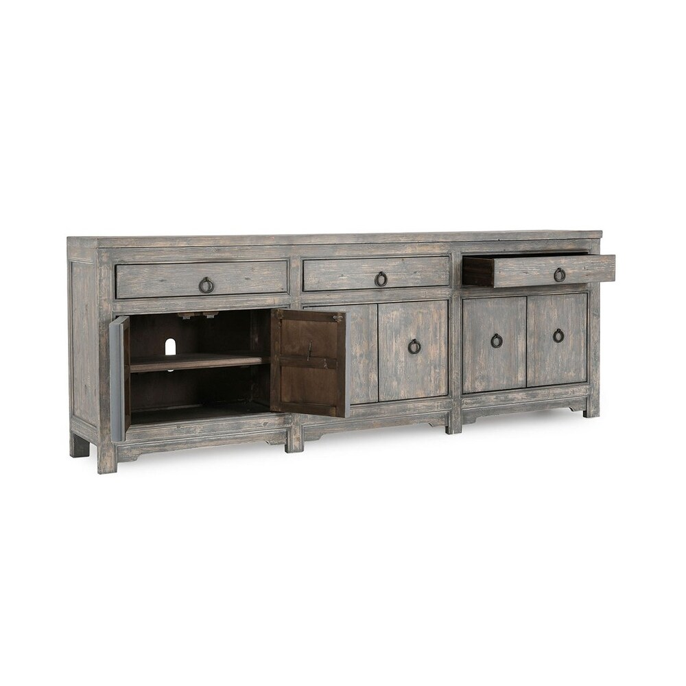 Amherst 3 Drawer 6 Door Antique Blue Sideboard Buffet by Kosas Home   104Wx18Dx38H