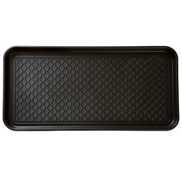 Large All weather Indoor outdoor Boot Tray Weather resistant Plastic Shoe Mat With Raised Edge For Entryways Decks And Patios By Stalwart black