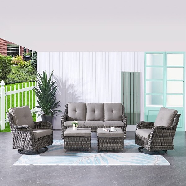 Pocassy 5Piece Outdoor Wicker Sofa Set with Swivel Chairs