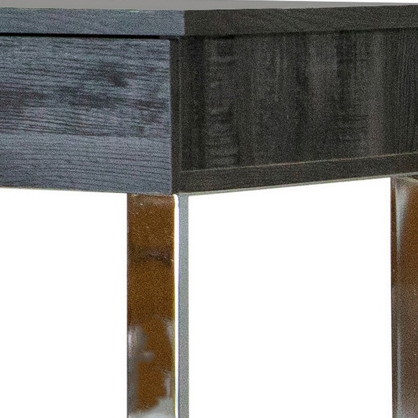 24 Inch Side End Table with Chrome Base and Distressed Gray Rectangular Top