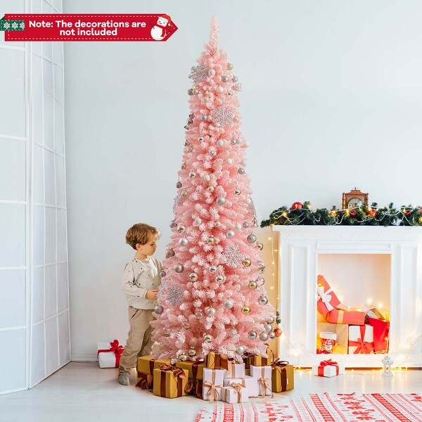 Costway 5/6/7/8 FT Artificial Pink Christmas Tree with