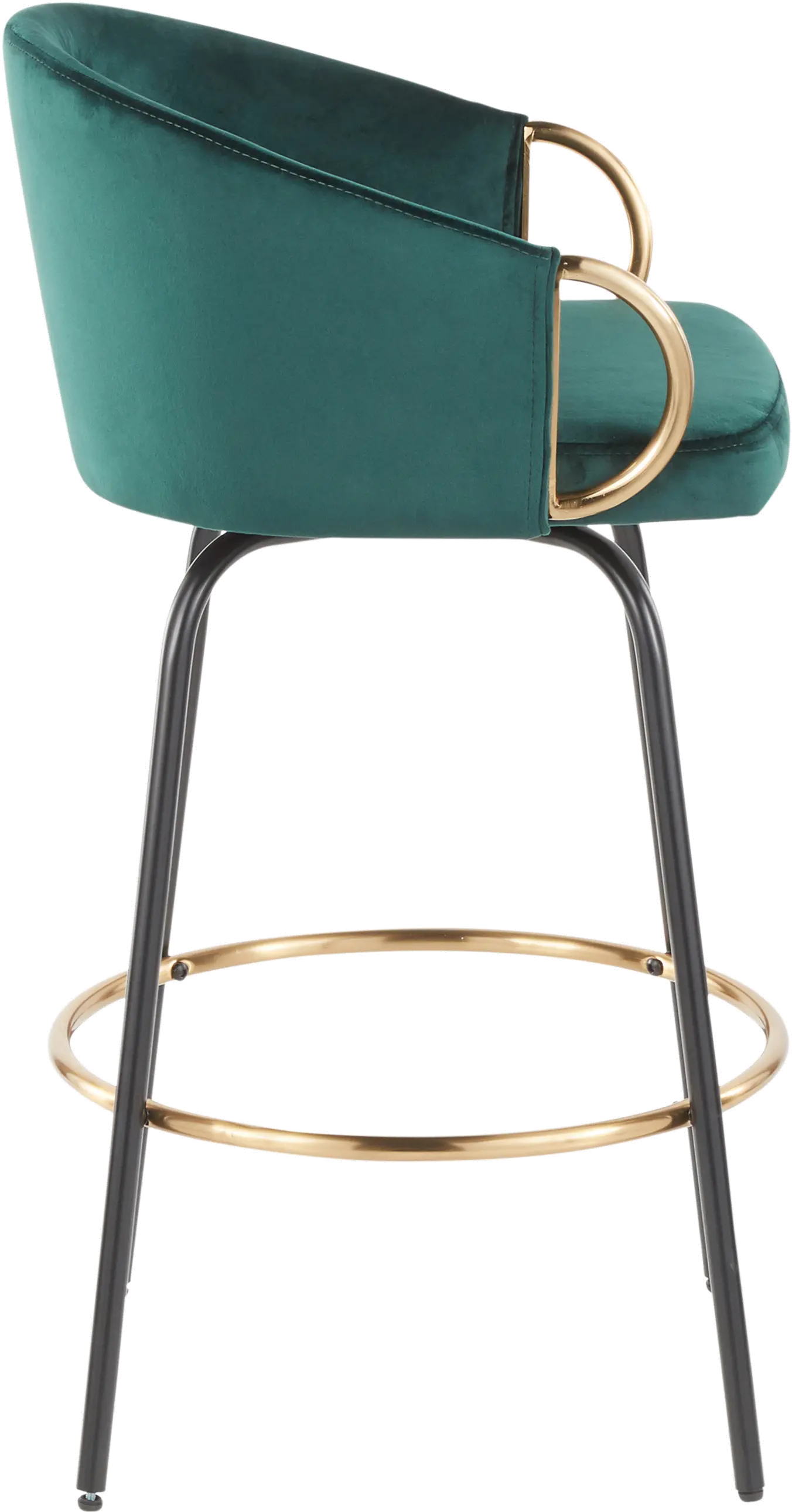 Claire Glam Gold and Emerald Velvet Barstool Stool， Set of 2