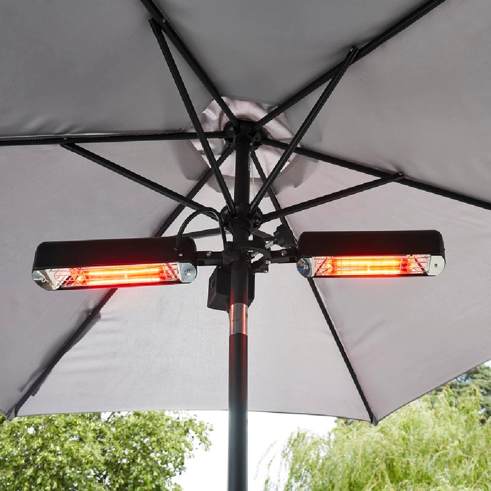 Forum ZR-37448-BLK Black Outdoor 2 x 900W Rectangle Head Parasol Radiant Heater IPX3