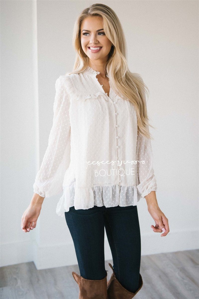 Ruffle Yoke Button Front Blouse