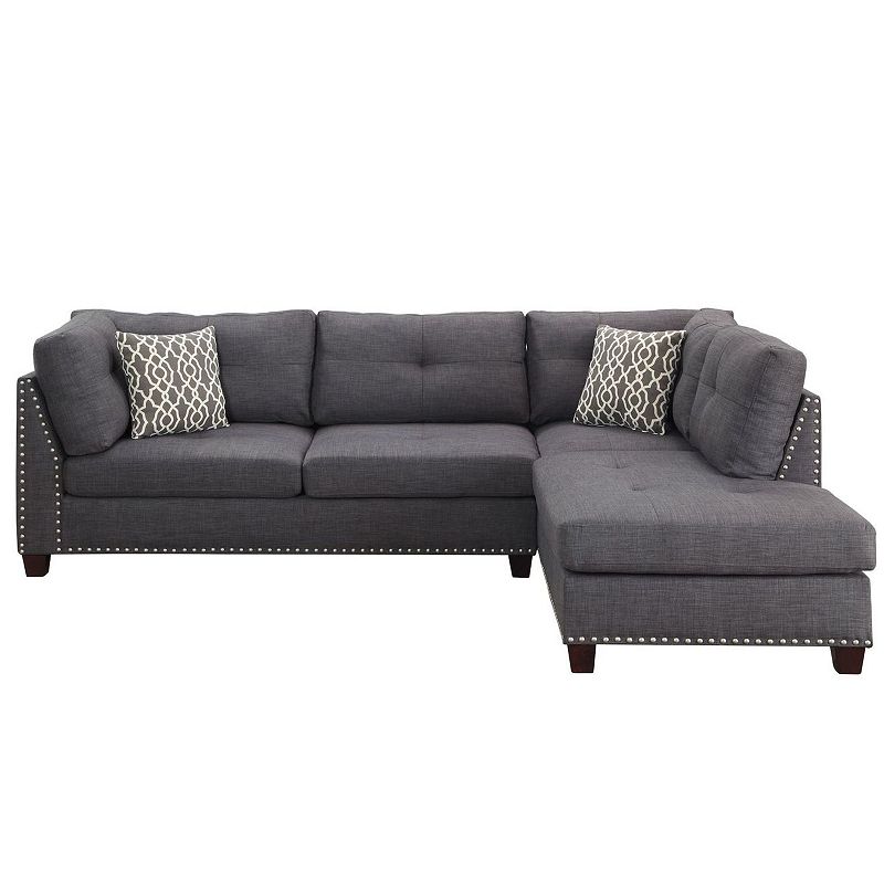 F.c Design Sectional Sofa and Ottoman With 2 Pillows In Linen Fabric Comfortable Stylish Furniture Set