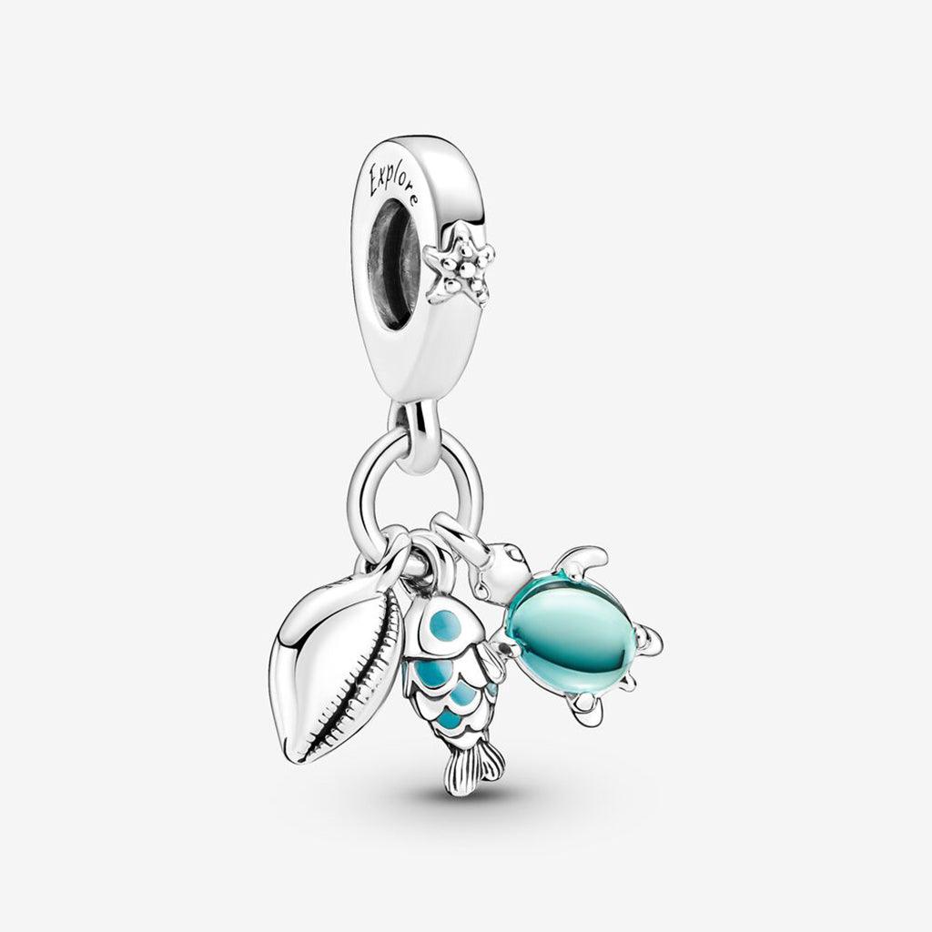 PANDORA  Fish, Sea Turtle & Conch Triple Dangle Charm