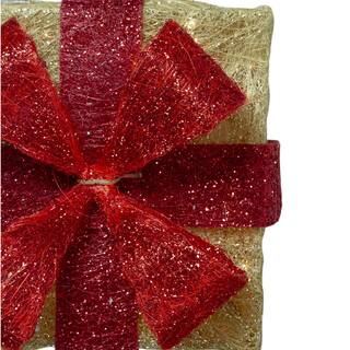 18 in. Christmas Outdoor Decorations Lighted Tall Gold Sisal Gift Boxes (3-Pack) 32606248