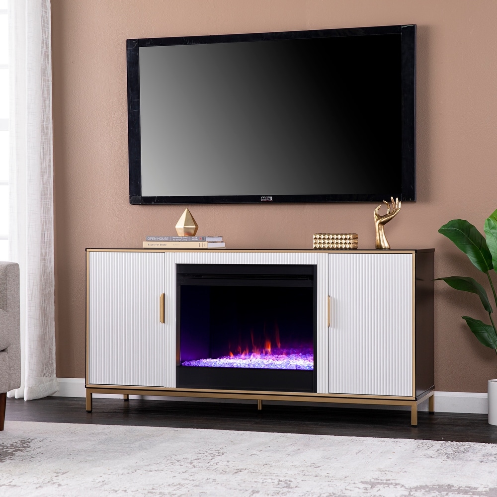 SEI Furniture Daltaire Contemporary Media TV Stand with Electric Fireplace Insert and Storage