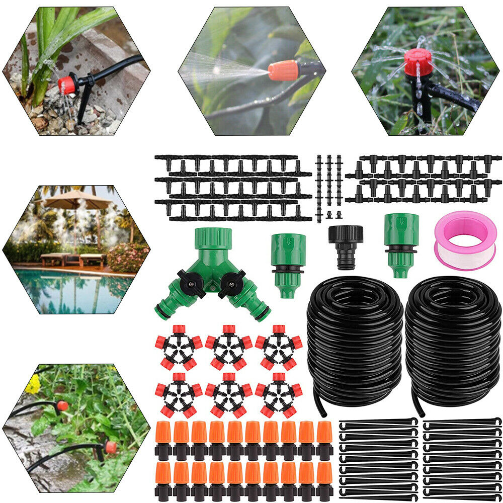 Paddsun 100Ft 30M Auto Drip Irrigation System Kit Timer Micro Sprinkler Garden Watering