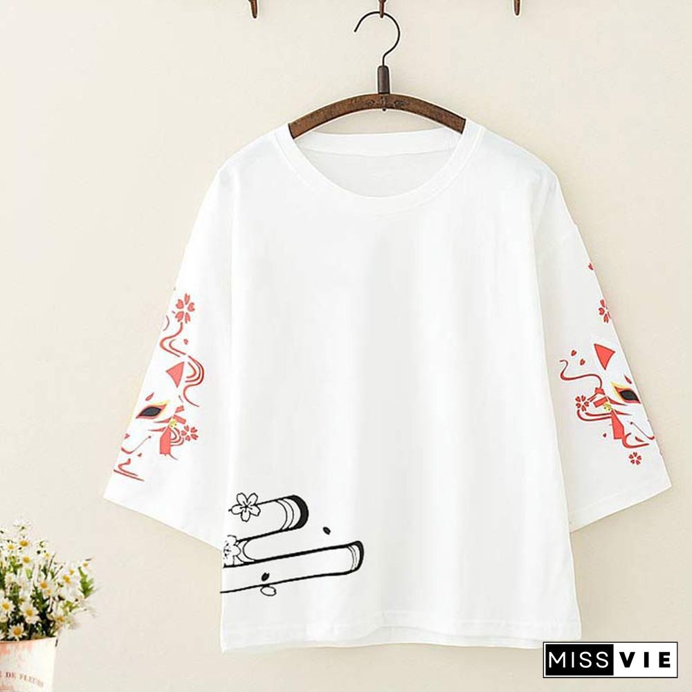 Cute Fox Print Loose T-Shirt