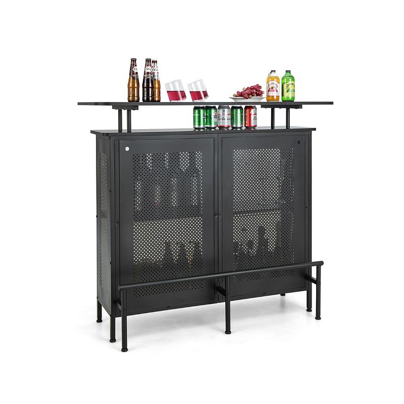 4-Tier Liquor Bar Table with 6 Glass Holders and Metal Footrest-Black